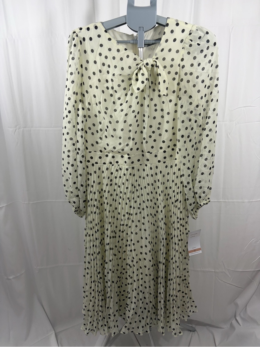 NWT Danny & Nicole Women’s Size 12 Yellow Polka Dot Long Sleeve Tie-Neck Dress